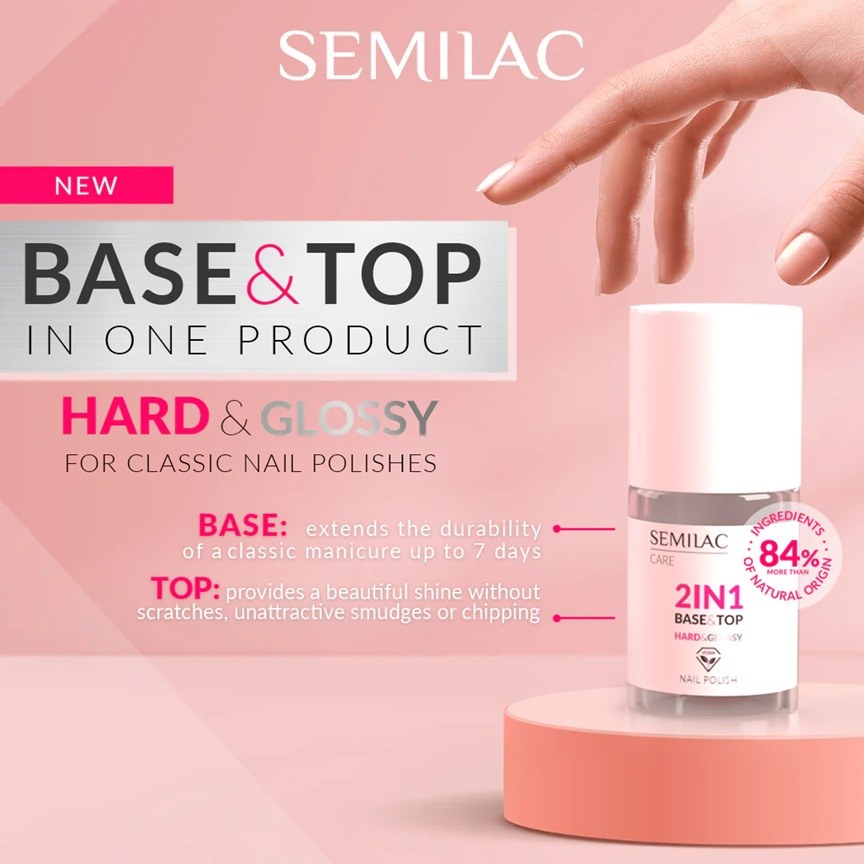 Semilac Care 2 In 1 Base & Top Hard & Glossy Nail Polish (7ml) φωτογραφία