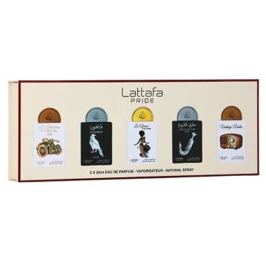 Lattafa Pride Gift Set Collection No.5 Eau De Parfum (La Collection D'Antiquites 1910 20ml, Shaheen Silver 20ml, La African Drummer 20ml, Ishq Al Shuyukh Silver 20ml & Vintage Radio 20ml)