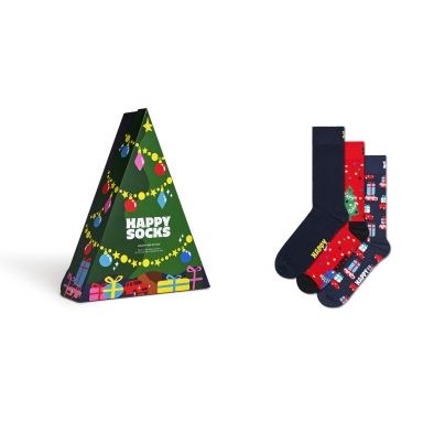 Happy Socks Holiday Tree Gift Set Adult Crew Socks 3 Pairs (Size: 41-46)