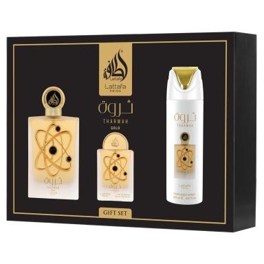 Lattafa Pride Tharwah Gold Gift Set (Eau De Parfum 100ml, 20ml & Perfumed Spray 200ml)