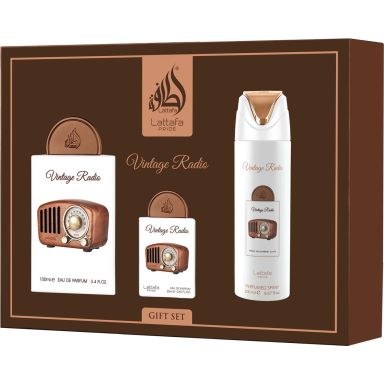 Lattafa Pride Vintage Radio Gift Set (Eau De Parfum 100ml, 20ml & Perfumed Spray 200ml)