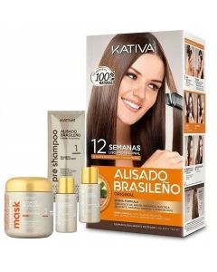 Kativa Alisado Brasileno Straightening Kit (Shampoo Pre-Treatment 15ml, Shampoo 30ml, Conditioner 30ml & Mask 150ml)
