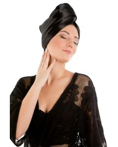La Cocona Luxury Satin Hair Towel Wrap - Black Satin
