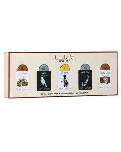 Lattafa Pride Gift Set Collection No.5 Eau De Parfum (La Collection D'Antiquites 1910 20ml, Shaheen Silver 20ml, La African Drummer 20ml, Ishq Al Shuyukh Silver 20ml & Vintage Radio 20ml)