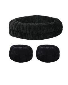 Bobby Warren Microfiber Bath Headband & Wristband Set - Black (3pcs)