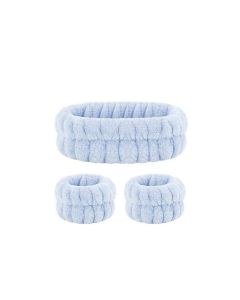 Bobby Warren Plush Facial Headband With Wristbands Set - Baby Blue (3pcs)