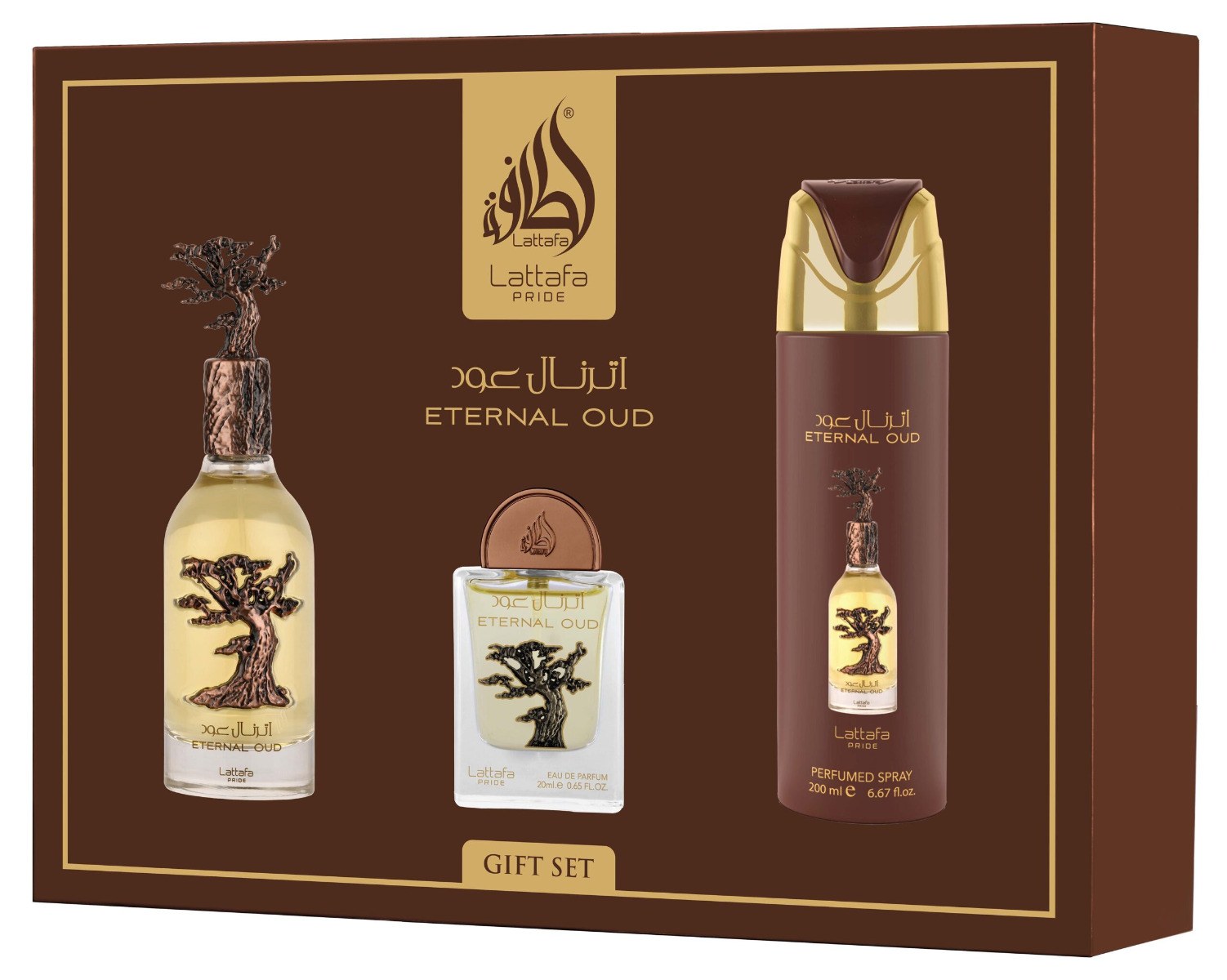 Lattafa Pride Eternal Oud Gift Set (Eau De Parfum 100ml, 20ml & Perfumed Spray 200ml)