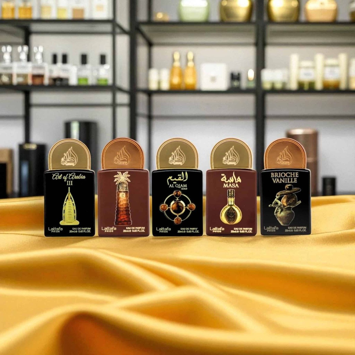 Lattafa Pride Gift Set Collection No.4 Eau De Parfum (Art of Arabia III 20ml, Ajwaa 20ml, Al Qiam Gold 20ml, Masa 20ml & Brioche Vanille 20ml) φωτογραφία