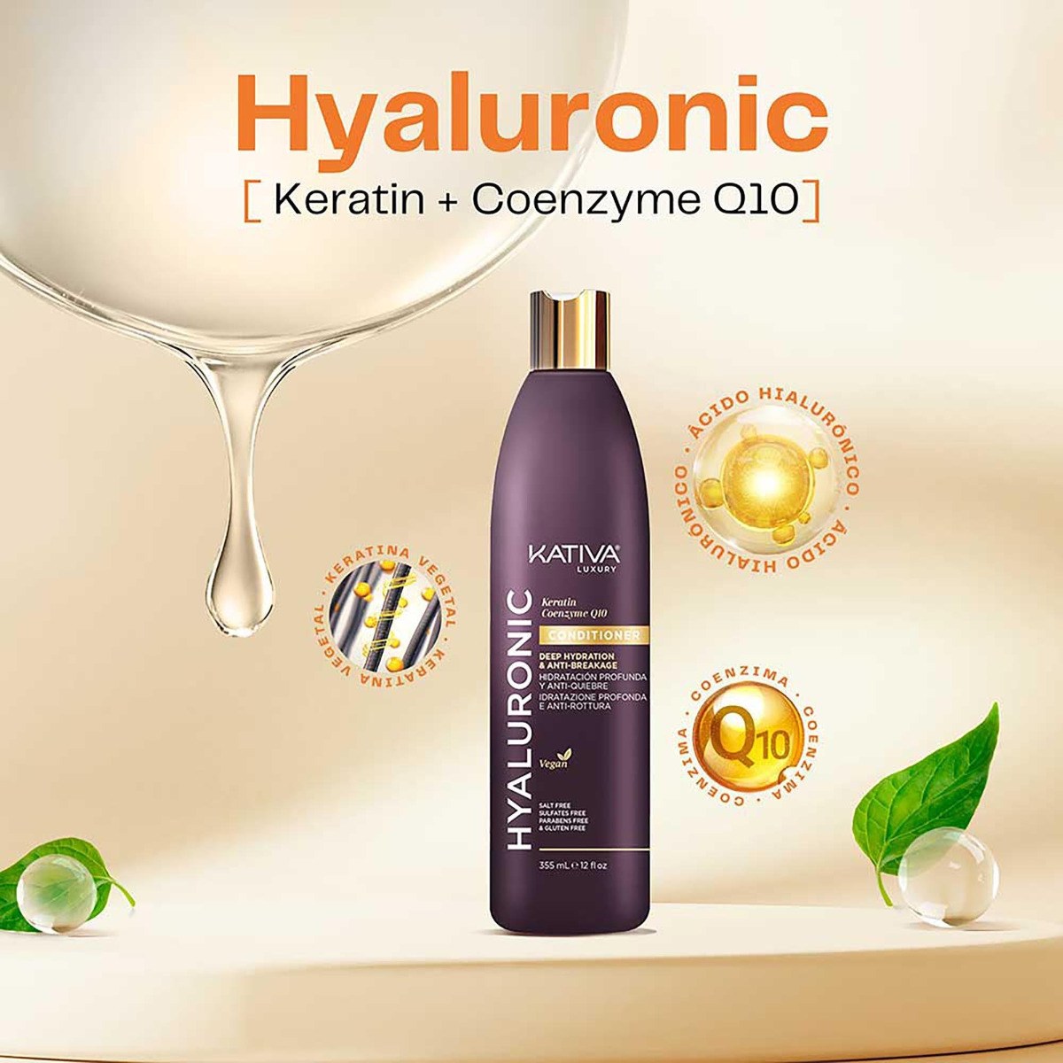 Kativa Luxury Hyaluronic Keratin Coenzyme Q10 Conditioner (355ml) φωτογραφία