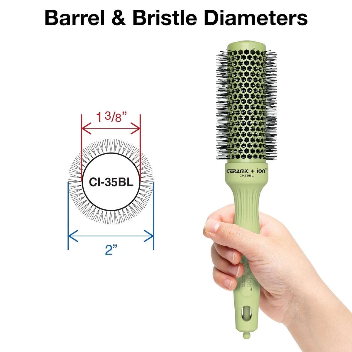 Olivia Garden Ceramic + Ion Blossom CI-35BL Thermal Round Brush - Green (35mm) φωτογραφία