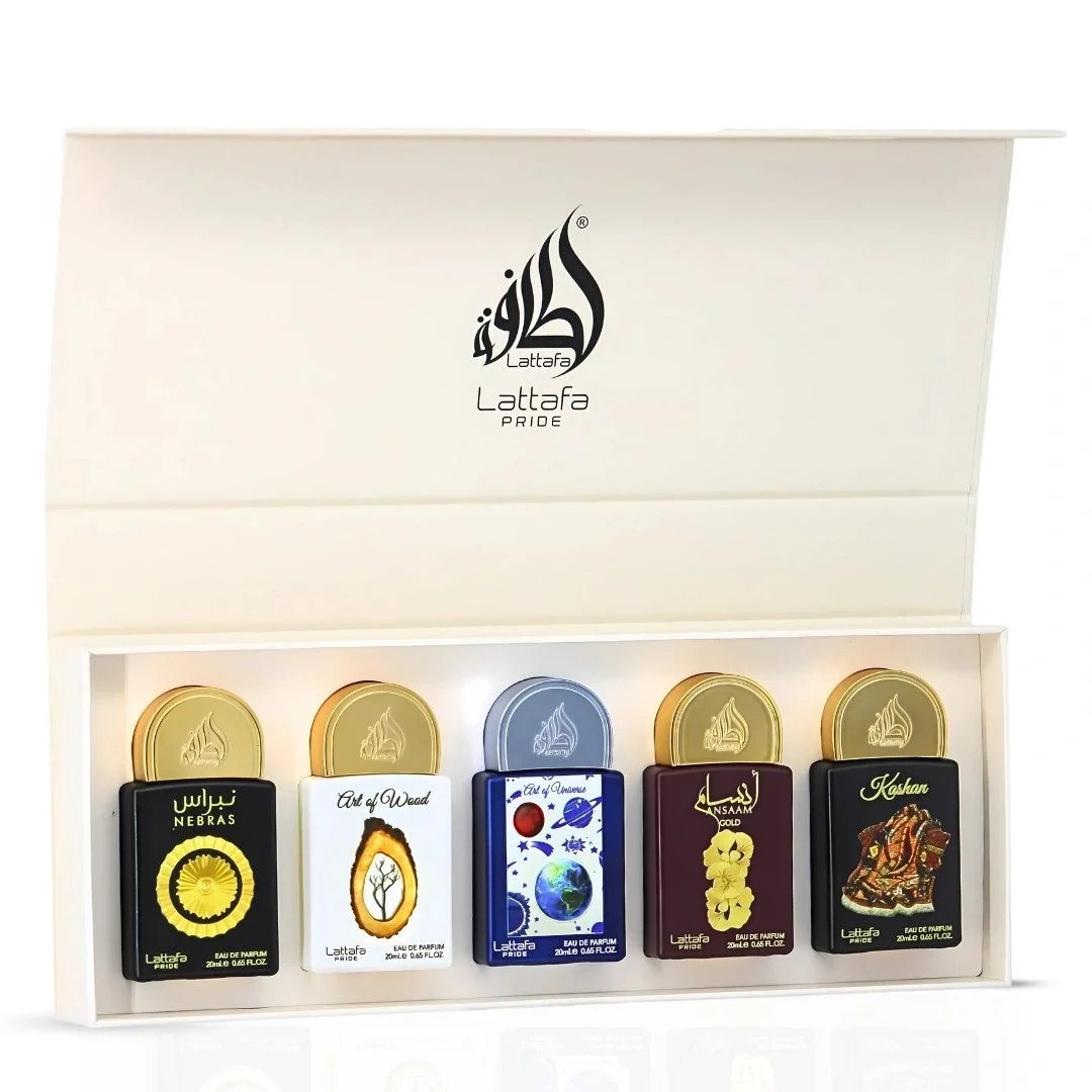 Lattafa Pride Gift Set Collection No.3 Eau De Parfum (Nebras 20ml, Art Of Wood 20ml, Art Of Universe 20ml, Ansaam Gold 20ml & Kashan 20ml) φωτογραφία