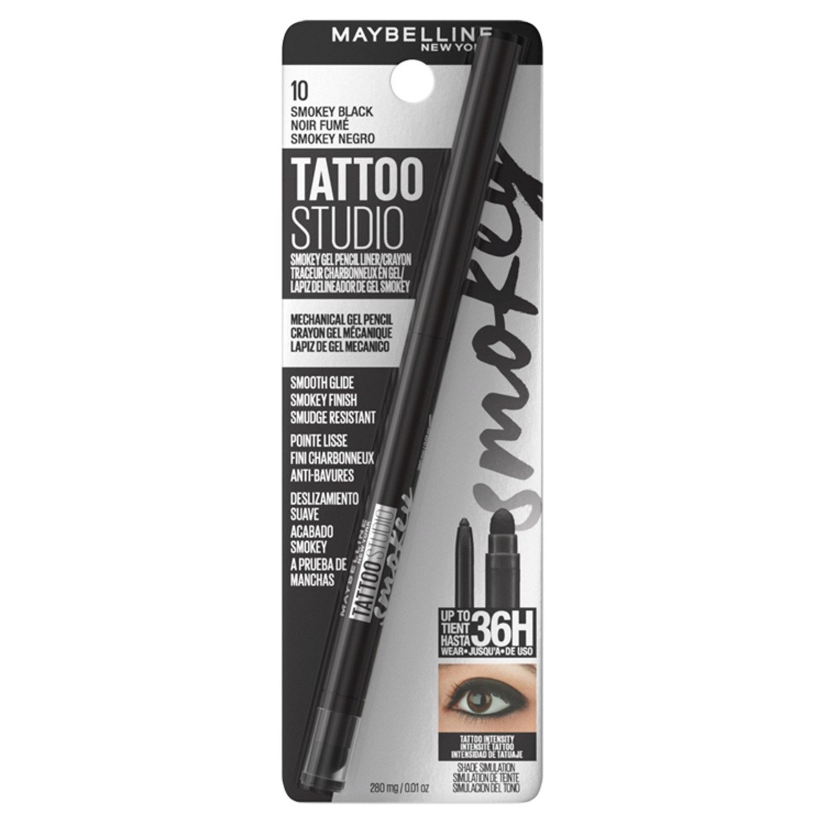 Maybelline New York Tattoo Studio Smokey Gel Pencil Liner - 10 Smokey Black (0.28g) φωτογραφία