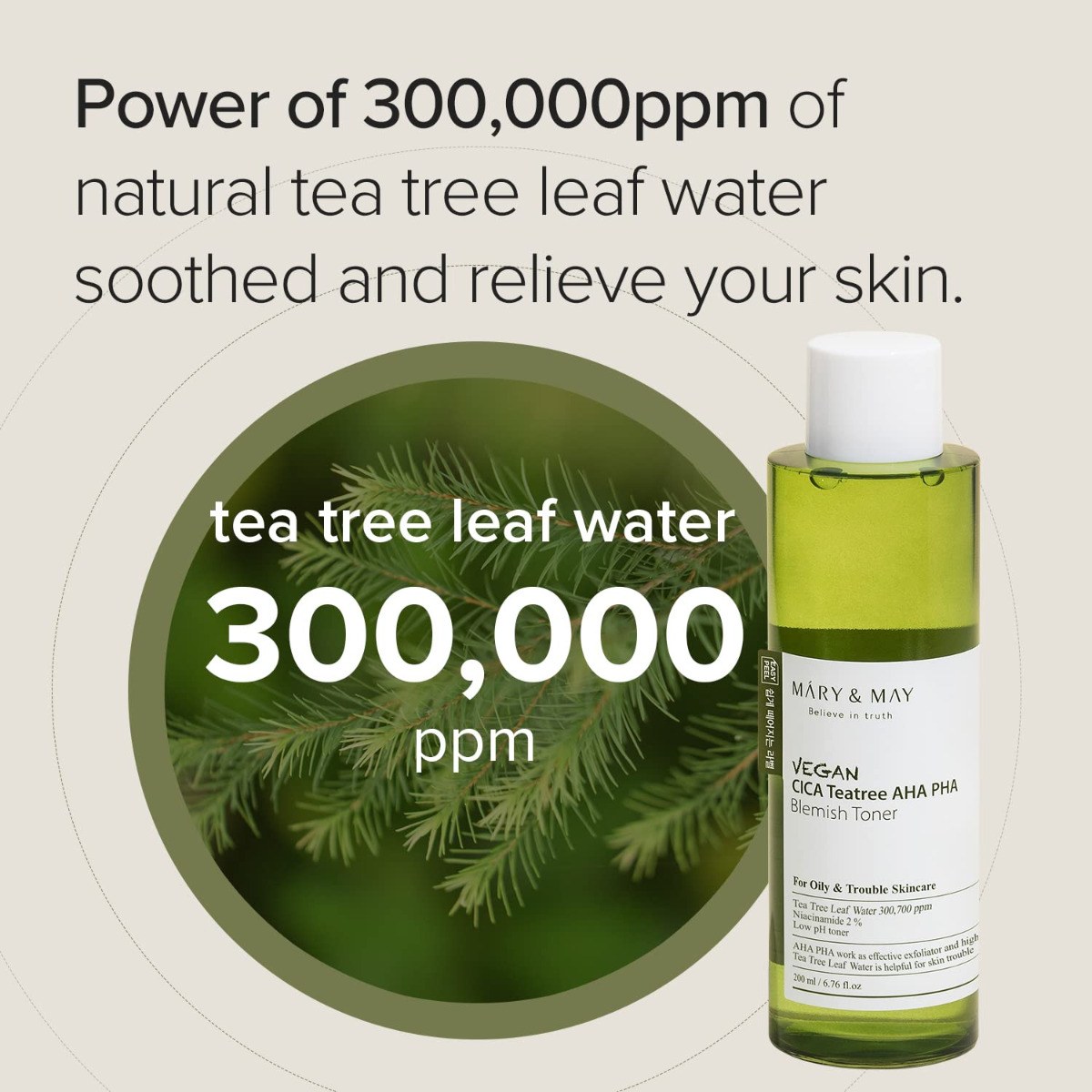 Mary & May Believe In Truth Vegan Cica Tea Tree AHA PHA Blemish Toner (200ml) φωτογραφία